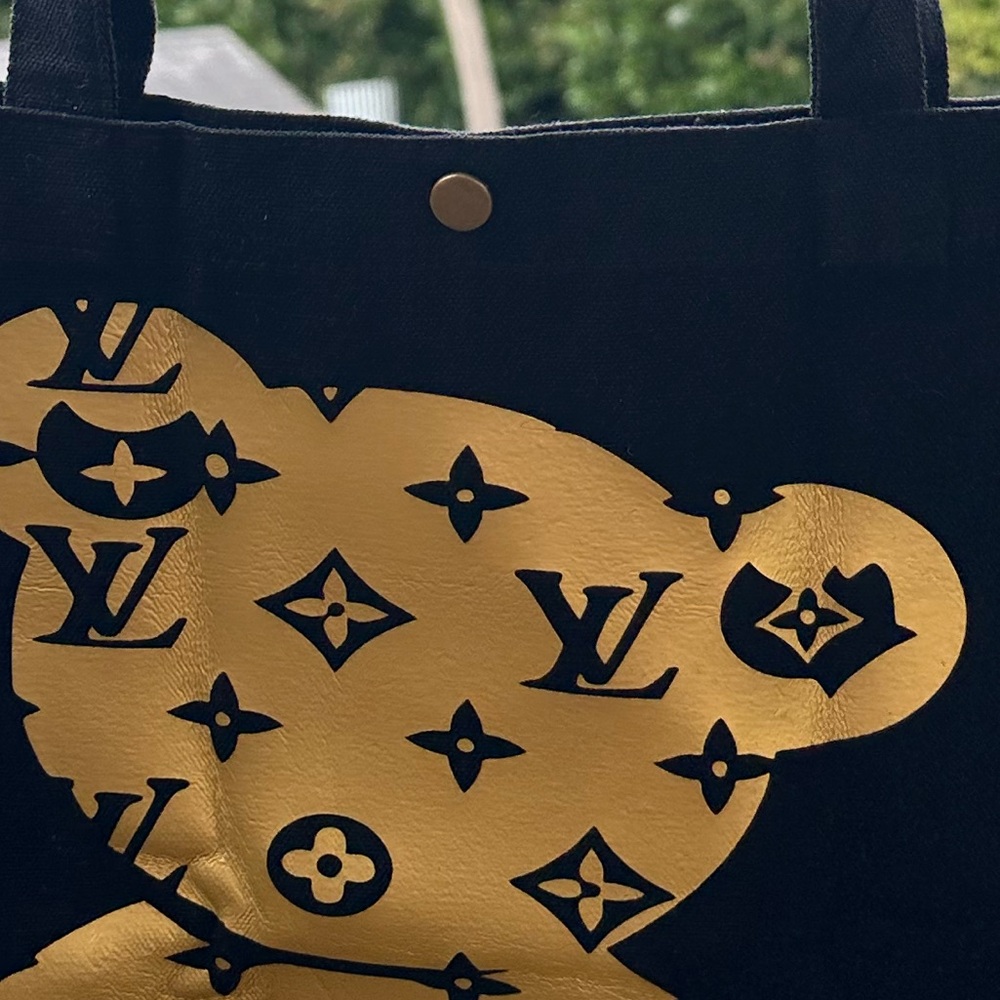 Black Canvas snap top Tote with Gold Bear Design HANDCRAFTED - Picture 9 of 10